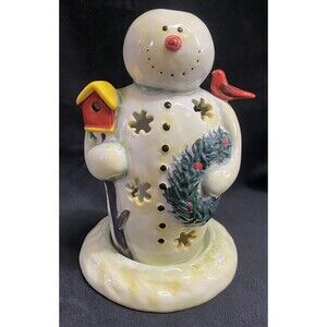 Twilight Snowman Votive Holder 7” Christmas Winter Decor Mary Beth Baxter #7063